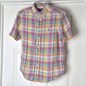 Polo Ralph Lauren Madras Plaid Linen Shirt Size Boys Size‎ L 14-16 Button Down